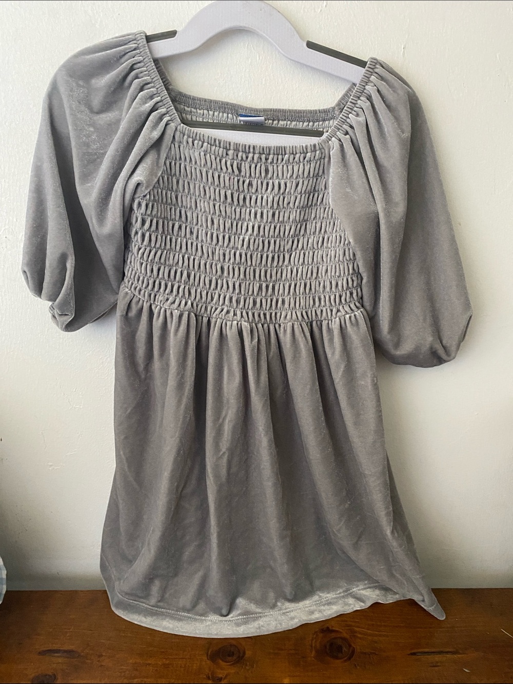 Old Navy Gray Smocked Square-Neck Mini Dress